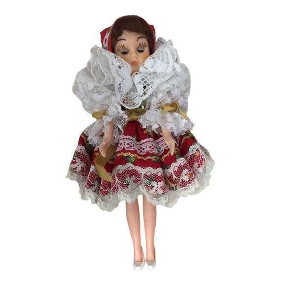 Collectible Brunette/Blue Eyed Doll Wearing Patterned Dress- Head, arms and eyes - Picture 1 of 5